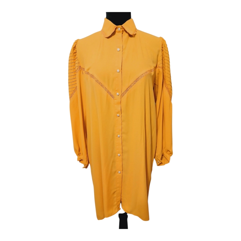 Luxe Basics  Yellow Button-Up Dress Or Long Blouse
